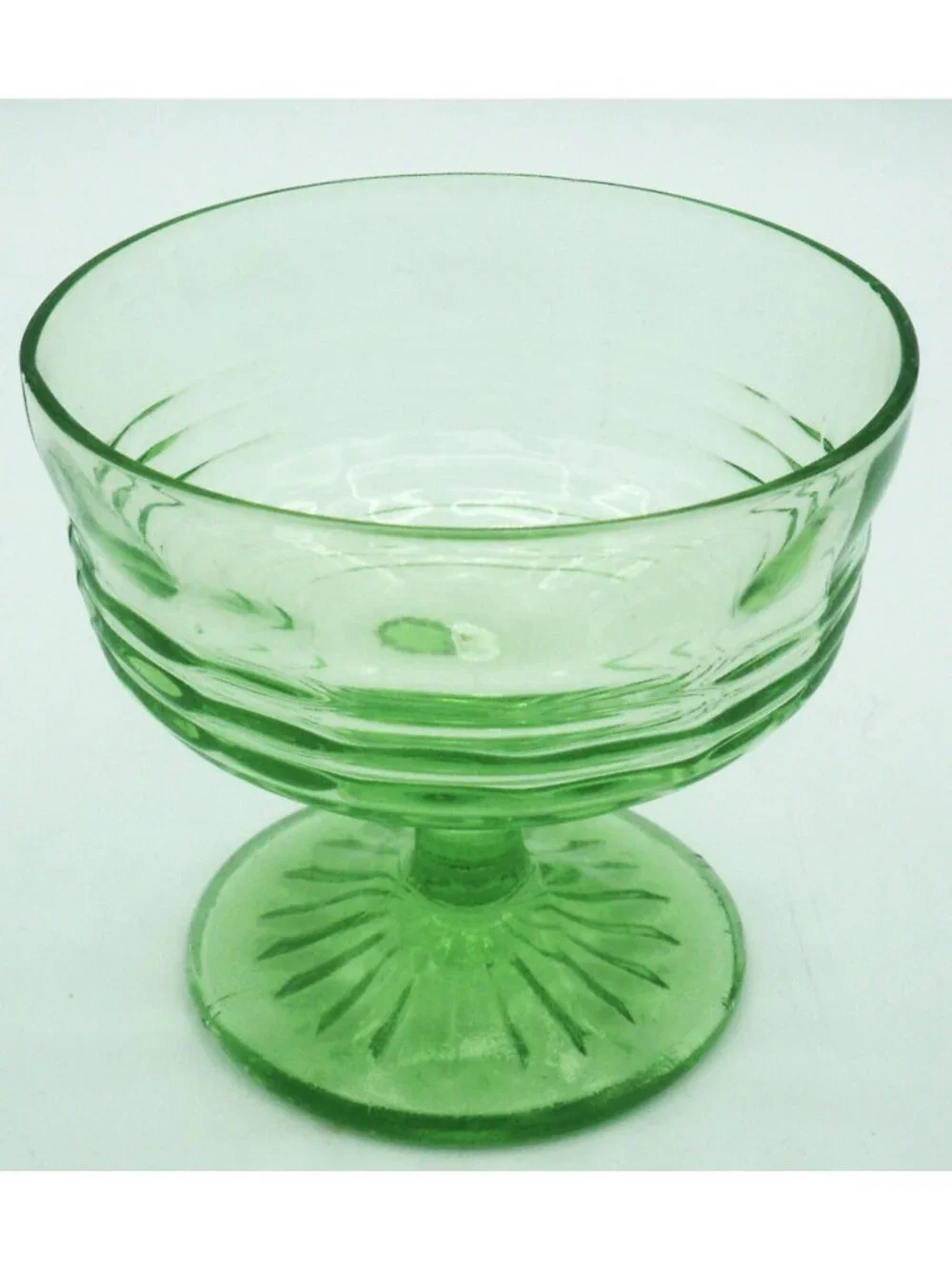 Vintage Uranium Glass Ribbed Banded Footed Sherbet Cups Set of 6